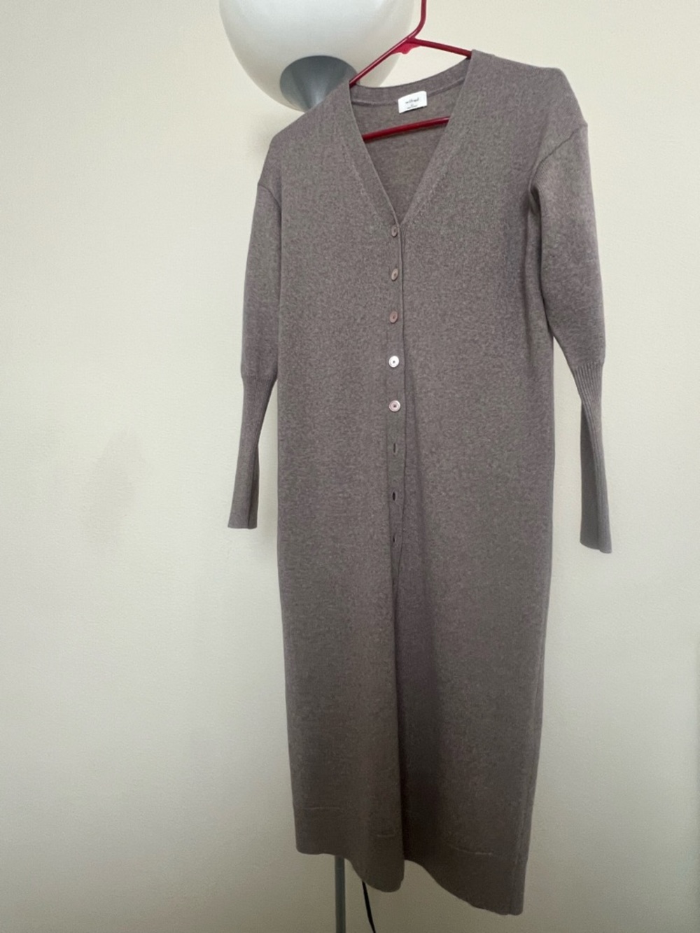 Aritzia Long Cardigan: Heather Dark oatmeal color